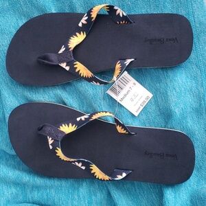 Vera Bradley Sunflower flip-flops, Navy blue, size 7-8